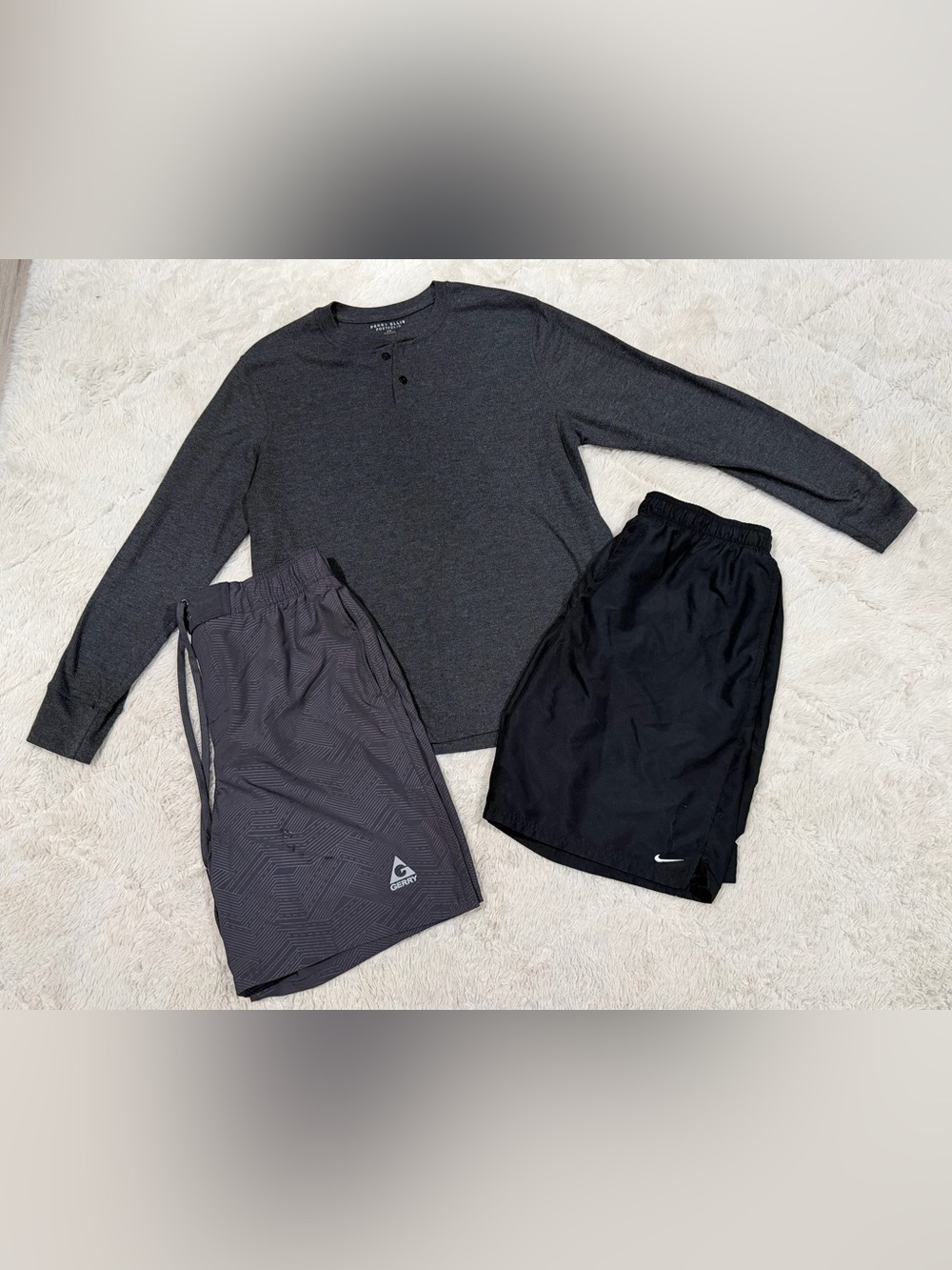 Nike Black and Gerry Gray Athletic Shorts Men's Large Perry Ellis Henley
